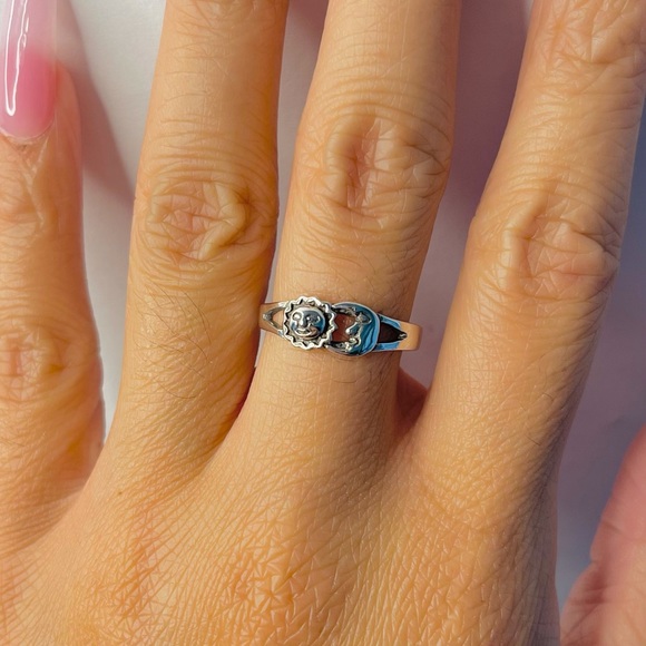 Sterling silver sun and moon ring, sun ring, moon ring, silver sun and moon ring - Picture 2 of 10
